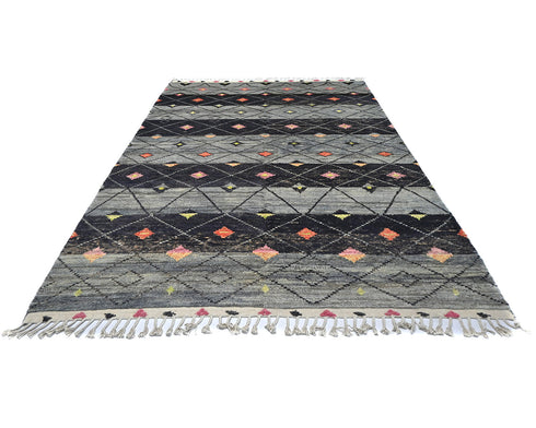 8x12 Moroccan Gray Hand Woven Wool Area Rug